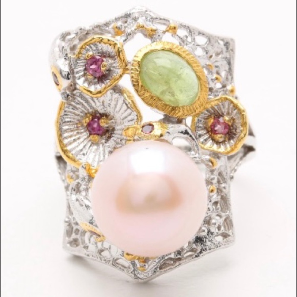 Artisan created sterling Pink Pearl Gemstone ring